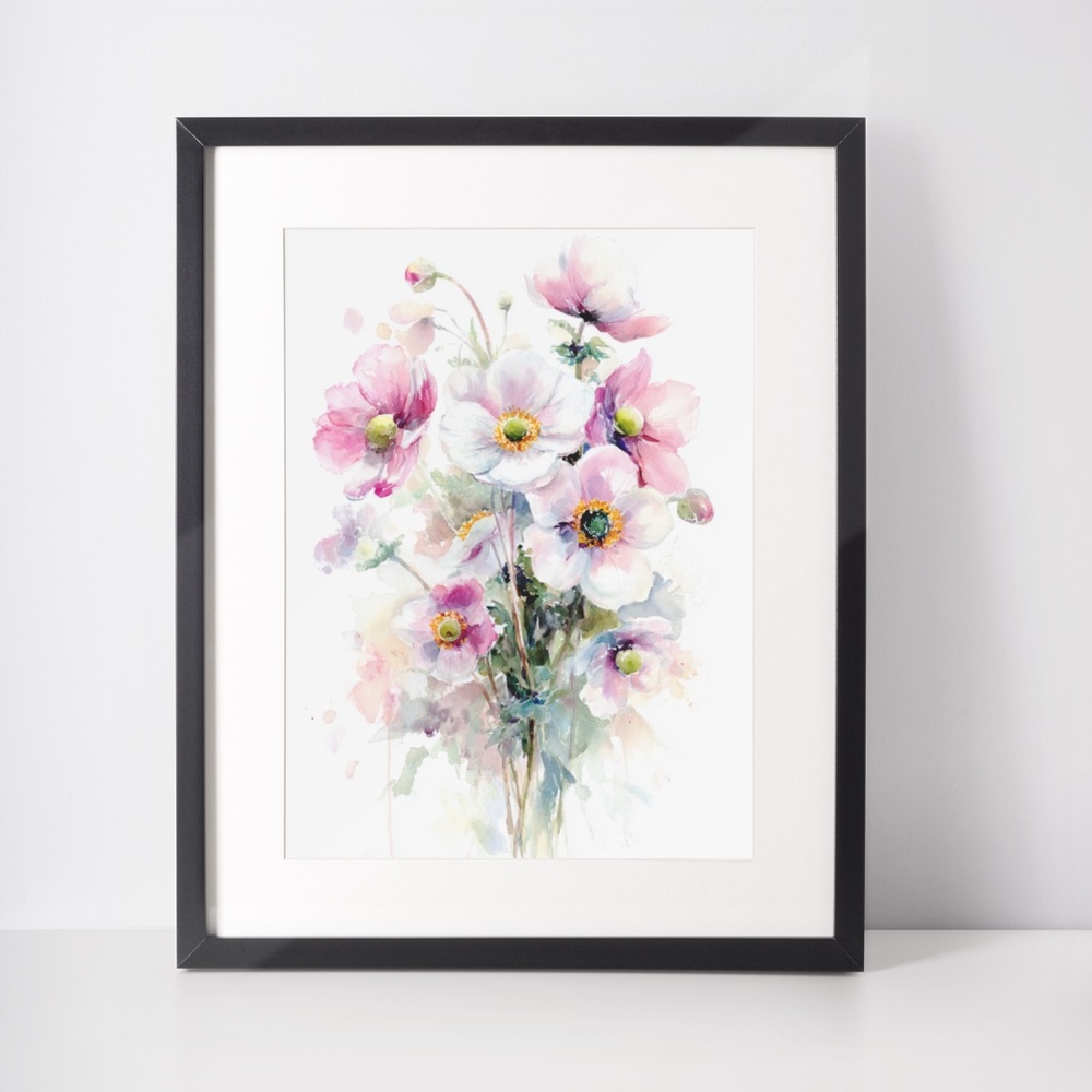 Watercolor Anemone Flowers Wall Art Illustration Print Poster Unframed - Picture 2 of 9